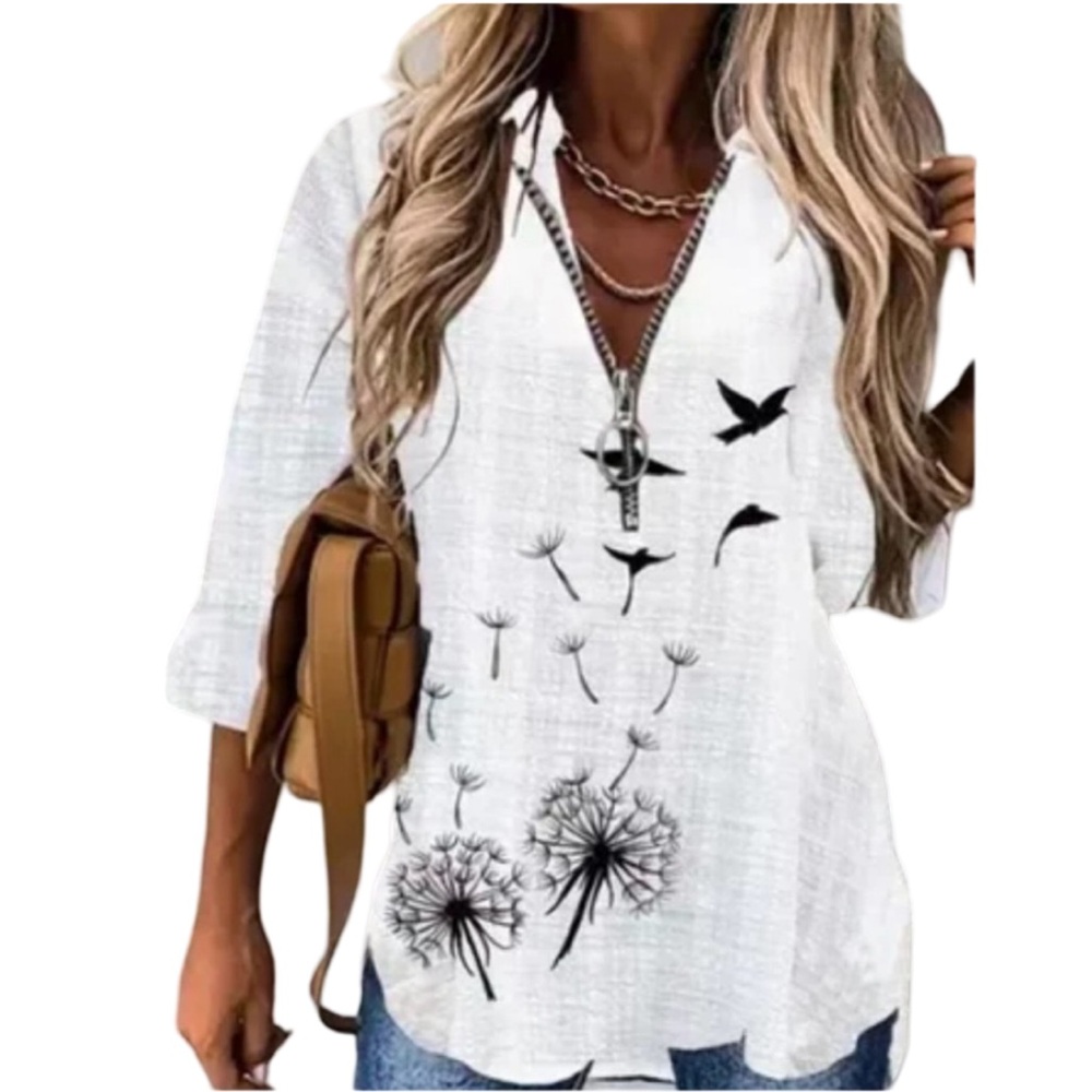 NWOT Noracora Long Sleeve V-Neck Shirt. White. Medium